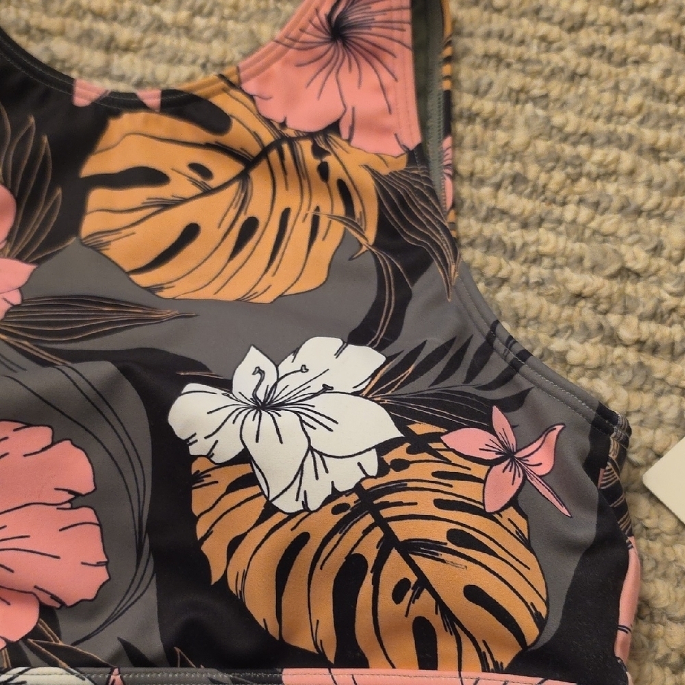 Roxy Floral Bikini Top in Black, Pink, Orange, White - Picture 2 of 4